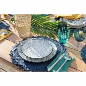 Maisons Du Monde Assiette à Dessert En Grès Imprimé Traits Bleus – Lot De 4 14