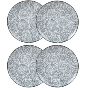 Maisons Du Monde Assiette Plate En Grès Blanc Motifs Graphiques Bleus – Lot De 4 18