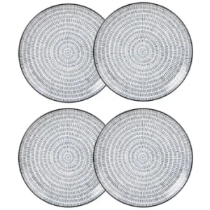 Maisons Du Monde Assiette Plate En Grès Blanc Motifs Graphiques Bleus – Lot De 4 16