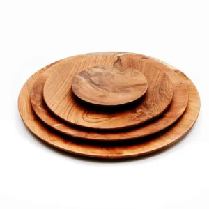 Bazar Bizar Assiette Ronde En Bois De Teck Extra Petite 12