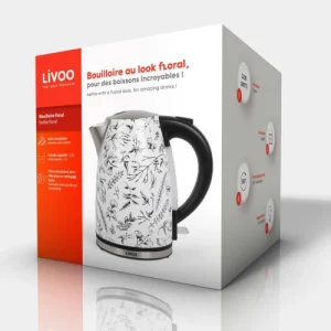 LIVOO Bouilloire Jungle En Acier Inoxydable Blanc 18