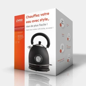 LIVOO Bouilloire Rétro Avec Thermomètre En Acier Inoxydable Noir 16