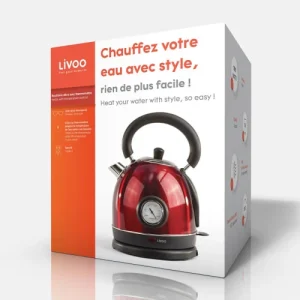 LIVOO Bouilloire Rétro Avec Thermomètre En Acier Inoxydable Rouge 14