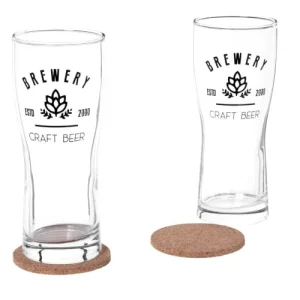 Maisons Du Monde Composition Verres à Bière (x2) Et Dessous De Verre En Bois D’eucalyptus 6