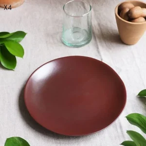 Maison Tilleul Lot De 4 Assiette à Dessert En Céramique Rouge D22 9