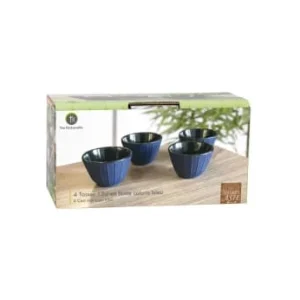 Novastyl Lot De 4 Tasses à Thé En Fonte Bleue Mate Intérieur Verni 12cL 6