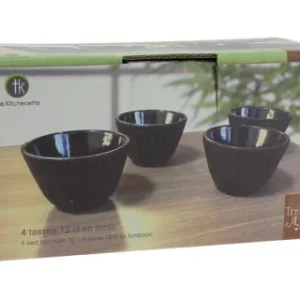 Novastyl Lot De 4 Tasses à Thé En Fonte Noire Mate Intérieur Verni 12cL 7