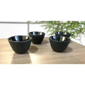 Novastyl Lot De 4 Tasses à Thé En Fonte Noire Mate Intérieur Verni 12cL 9