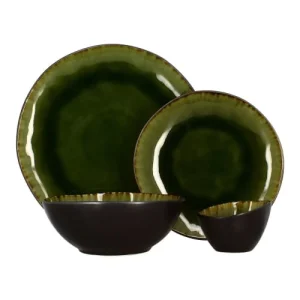 OGO Living Lot De 6 Assiettes Plates En Grès Vert 27,5cm 18