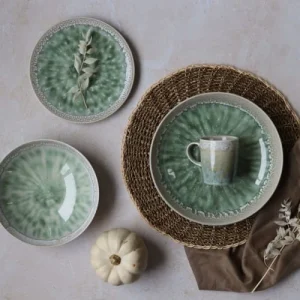 Novastyl Lot De 6 Assiettes Plates En Porcelaine émaillée Verte D27cm 14