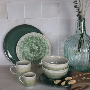 Novastyl Lot De 6 Assiettes Plates En Porcelaine émaillée Verte D27cm 18