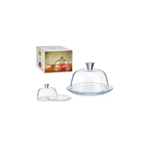 Wadiga Plat Présentoir En Verre Transparent Avec Cloche D26,4cm 6