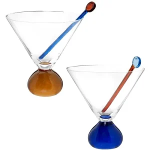 Maisons Du Monde Set Verres à Cocktail (x2) Avec Touilleurs Orange Et Bleu 6