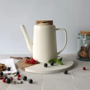 OGO Living Théière Avec Couvercle En Porcelaine Et Acacia 1,2L 12