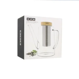 OGO Living Théière En Verre Borosilicate Et Couvercle En Bois 1,2L 10