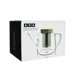 OGO Living Théière En Verre Borosilicate Et Couvercle En Bois 1L 10